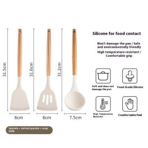 Seastina  cán bằng gỗ muôi bằng Silicone thiết lập cho nấu bếp chịu nhiệt và không dính