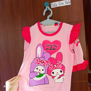 [9-17kg] Bộ thun lạnh LOẠI 1 tay ngắn phối bèo in động vật cho bé gái