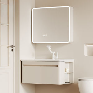 Bathroom Cabinet Wash Basin Honeycomb Aluminum Door Side Open Storage Compartment Ceramic Washstand
