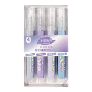 ปากกามาร์กเกอร์ระยิบระยับ4ชิ้นพร้อมปากกาเน้นข้อความปลายสิ่วหน้าแบนกว้าง4มม. สำหรับการวาดภาพสมุดจดการเขียนโปรแกรมสี