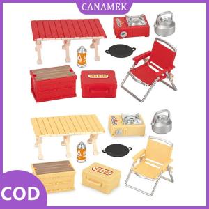 CANAMEK✨ Mô phỏng mini dã ngoại cắm trại đặt Dollhouse cảnh ngoài trời trang trí nội thất gấp bảng ghế Phân Cassette bếp Kid giả vờ chơi đồ chơi