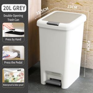 8L/20L Large Capacity Dustbin with Cover Pedal Trash Can Plastic Pressing Type Garbage Tong Sampah Bin Kitchen Bathroom