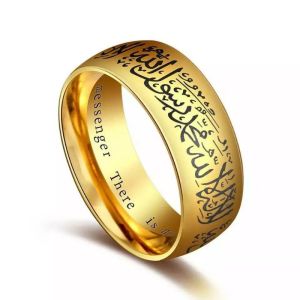 Cincin Tauhid couple lafadz Muslim ukir kaligrafi Stainless Steel Titanium anti karat selamanya