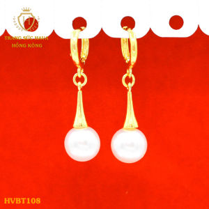 Khuyên Tai Bông Tai Nữ Dáng Dài Đính Ngọc Trai Titan Xi Mạ Vàng Non 24k Thật Cao Cấp (Không Bị Xỉn Đen) - Trang Sức Hava Hong Kong Phong Cách Thời Trang