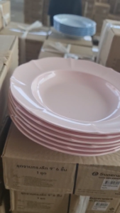 ชุดจานทรงตื้น 9 นิ้ว 6 ชิ้น สีพื้นโอลด์โรส คลาสสิค