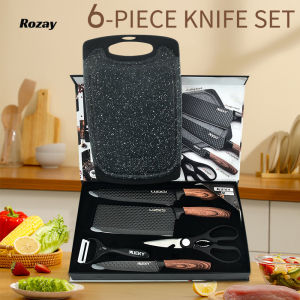 Kitchen Knife Set 6PCS with chopping board Chef Knife stainless steel sharp Cleaver Scissors Gift Set