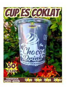 gelas plastik cup minuman ES COKLAT 14oz 16oz 18oz 22oz oval datar