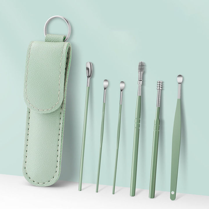 Perfect Life 6pcs/set Portable Ear Pick Set Earwax Removal Kit Cleaner Ear  Care Leather Storage Case