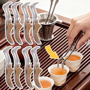 Creative Practical Stainless Steel Teaset Clip for Home Office Personalized Goose Beak Anti Slip Wooden Handle Hot Tea Cup Clamp