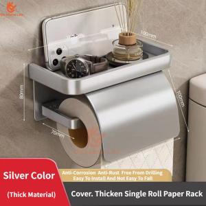 SG StockSleekShelf Toilet Paper Holder with Shelf Waterproof Bathroom Tissue Roll Holder with Storage Wall Mounted Rustproof Organizer