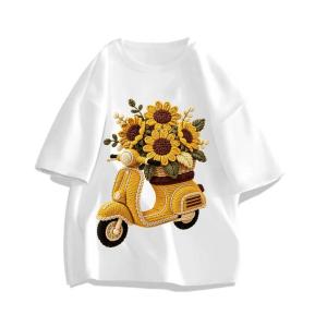 ✅ Oversize oversize short sleeve T-shirt  digital printing Vespa sunflower vintage aesthetic  Korean style  100% cotton premium  daily outfit .C