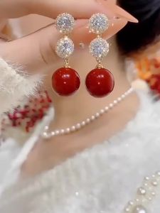 Bông tai ngọc trai đính đá phong cách Pháp cổ điển thiết kế độc đáo sang trọng nhẹ nhàng khuyên tai đinh đá zircon phụ kiện tai thời trang thanh lịch dễ phối đồ.
