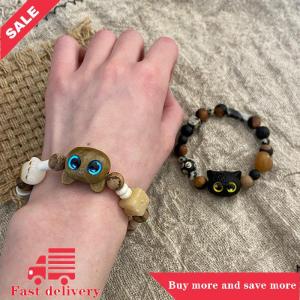 [COD] New Cute Little Black Cat Bracelet For Women Men Fashion Funny Cartoon Animal Beaded Bracelet Trendy Couple Friend Jewelry Gifts