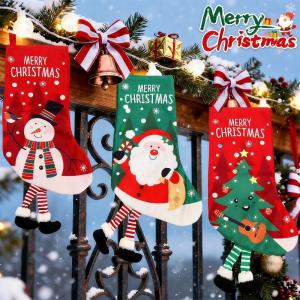 Christmas Socks Gift Bag Santa Elk Printed Xmas Stocking Candy Toys Storage Pouch Xmas Tree Hanging Pendant Home Christmas Party Decor