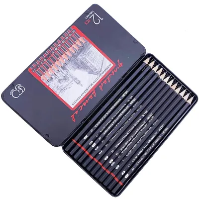 Slaypershop 12 Psc Set Pensil Sketsa 2H-8B Alat Pensil Lukis Gambar Menggambar Dng Kotak Logam
