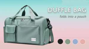 Krizia Foldable Duffle Travel Gym Bag with Shoe Compartment | Oxford Nylon Water Resistant | Lightweight | Large Capacity | Adjustable Shoulder Straps