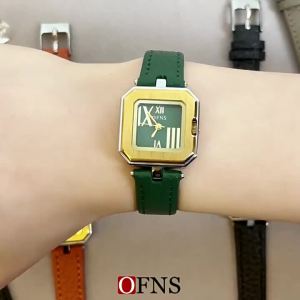 OFNS Vintage Womens Watch Square Roman Genuine Leather Strap Quartz 3ATM Waterproof Office Gift