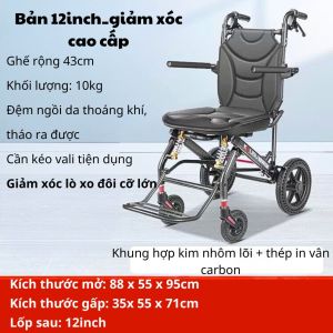 Xe lăn du lịch kalibu gấp gọn giảm xóc có thể mang lên máy bay xe đẩy cho người già và người bệnh