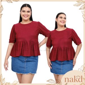 NAKD FASHION XANTHI 3/4 PUFF SLEEVES PEPLUM DAILY PLUS SIZE WOMEN BLOUSE OFFICE TOP L-2XL 5104