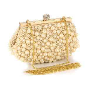 Luxury Full Pearls Evening Purse and Handbags Phone Holder Party Dress Women Beaded Clutch Cultch Bags Fashion Elegant Diamond Purse Chain Shoulder
