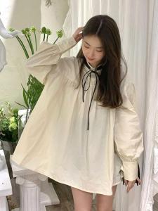 Milky วันหยุดเล็กญี่ปุ่นคอกลมน่ารักตุ๊กตาชุดหลวมพัฟแขนเสื้อสั้นชุดหญิง