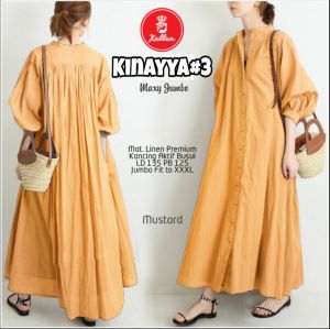 Dress Wanita Variasi Kancing Korean Style Casual Linen Dress Panjang Mewah Kinayya Terbaru Nyaman dipakai- XELLEA