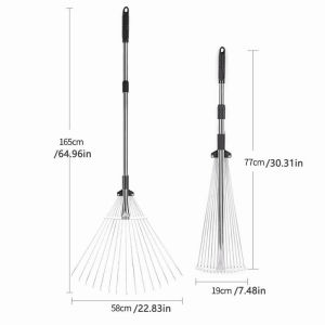 KS Fitness Adjustable Telescopic Metal Garden Leaf Leaves Rake for Lawn Yard Flowers Beds and Roof