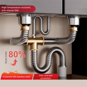 PRIMEPICKGLOBAL ชามเดี่ยว/สองชาม ชุดท่อระบายน้ำอ่างล้างจาน ติดตั้งง่าย ฟองน้ำ ท่อเปลี่ยนท่อระบายน้ำ ใหม่ ประหยัดพื้นที่ ท่อระบายน้ำ ห้องครัว