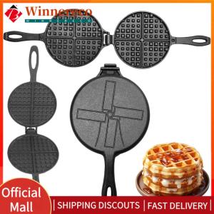 【winnereco】Cast Iron Waffle Maker Pan Round Waffle Iron Waffle Cake Maker for Stovetop Or Grill