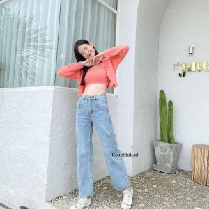 Coachluk / Celana Highwaist Kulot Jeans Wanita Loose Sobek Ripped Samping Lutut / High Waist Cullote Jeans Korean Style Ligh Blue Dark Blue acid Black Jumbo