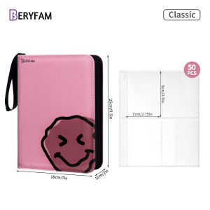 BERYFAM Binder Zipper Album 400/900 Pocket Pokemon Lomo Card Binder Photocard Pink Leather Binder Sleeves Blueberry Series