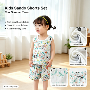 AILEBE Kids Sets Terno Sando Shorts Set Soft Cool Fabric Summer Wear Smooth Hem No Skin Rub Cute Cartoon Flower Prints Multiple Styles Pambahay OOTD For Baby Boys 0-4 Years
