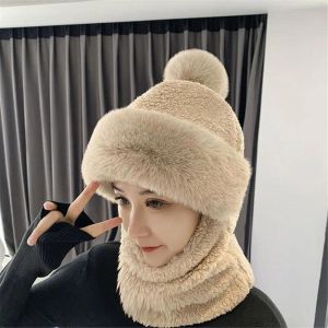 NOBLEE Outdoor Cycling Windproof Neck Warmer Plush Velvet Hats Hat Scarf Set Beanies Hat