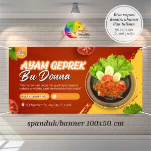 Cetak Spanduk Banner Merah dan Oranye Modern Promosi Ayam Geprek