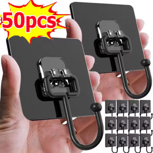 50pcs Self Adhesive Hooks / Multifunctional Wall Mounted Waterproof Hooks / Stainless Steel Anti-rust Wall Hook / Wall Door Rotating Storage Hanging Hook for Hanging Coat Hat Towel Keychain