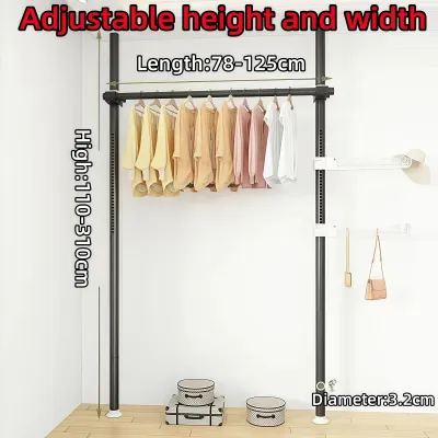 Clothes Rack Floor To Ceiling Metal Clothes Rack 2 Bar Adjustable Space-Saving Hanger For Suits Dresses Space Saving Corner Valet Clothes Rack Hanging Pole Drying Rack