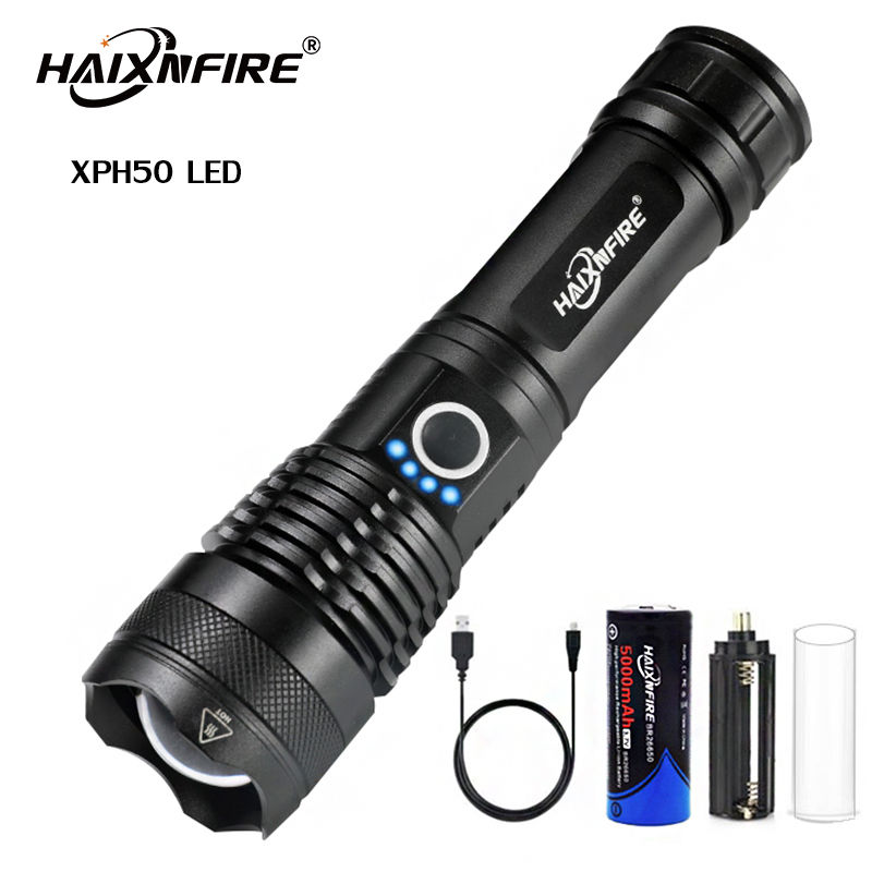 Haixnfire H002 XHP50 Flashlight Convoy Lens Powerful 26650 Battery Flash Light Rotary Zoom LED Torch