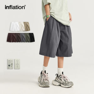 INFLATION brand Men Youth Fashion Washed A-line Shorts 2025 Spring/Summer Fashion Brand New Product Personalized Loose Solid Color Casual Split Pants