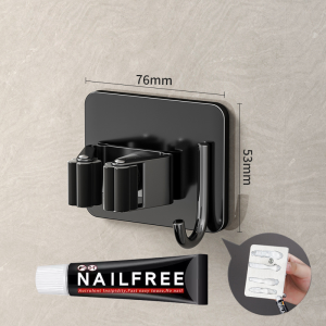 304 Stainless Steel Wall-Mounted Broom Mop Clip Holder Kitchen Bathroom Mop Rack Hook