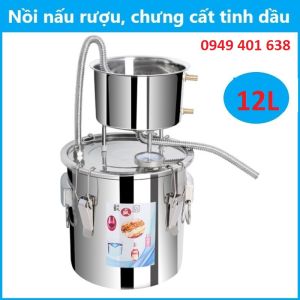 Bộ nồi nấu tinh dầu ruouINOX 12l-22L-35L (tặng máy bơm mini bộ đo độ và 3 loại men rượu) nồi chưng cất tinh dầu nước hoa hồng đa năng 24cm dùng với bếp điện bếp từ bếp gas bếp củi. Nồi hấp xôi ủ lên men