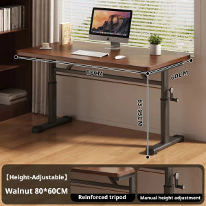 Adjustable Height Computer Desk Hand Cranked Standing Table Thickened Board Solid Wood Liftable Workstation for Home Office Study Gaming Student Easy Assembly Space Saving Modern Design