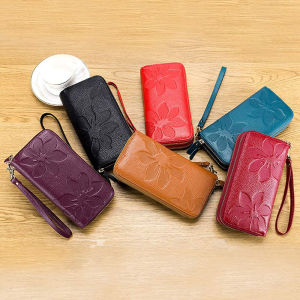 BISON DENIM Fashion Women Wallet Genuine Leather Long Double Zipper Clutch Purse Card Holder