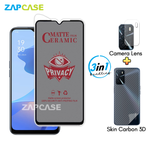 Paket 3in1 Anti Gores Layar Privasi Oppo A16 A16s Free Tempered Glass Camera dan Skin Carbon