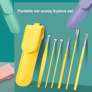 6PCS Ear Cleaner Earwax Removal Tool Stainless Steel Earpick Curette Reusable Ear Cleaning Wax Remover Spring Spoon Ear Pick Cleanser Care