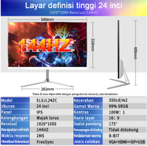 Monitor PC Gaming - 32 Inch 1080P 75HZ IPS HDMI VGA Monitor lengkung