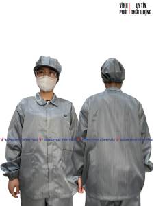 Set Bộ Chống Tĩnh Điện XÁM | Áo thân ngắn + Quần + Nón Vải Lưới Cho Công Nhân Phòng Sạch | Hình thật