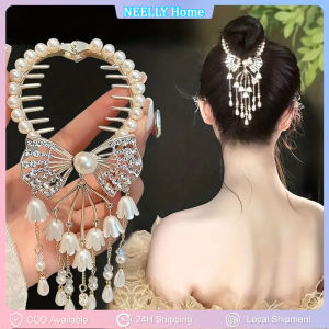 1PC  Flower Tassel Hair Clip Women Ladies Butterfly Rhinestone Pearl Metal Hair Claw Round Bun Ponytail Holder Hair Accessories