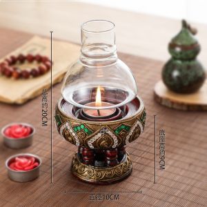 THAILUCKY ที่วางเทียน ท่อนไม้ เชิงเทียน มีแก้วครอบ สำหรับตกแต่ง ร้านอาหาร ห้องศึกษา เครื่องประดับเดสก์ทอป(เชิงเทียน+แก้ว)