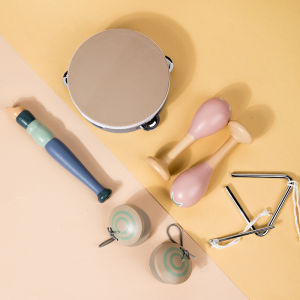 Wooden Orff Percussion Instrument 5pcs 0.91 - Kids Early Education Wooden Maracas Hand Bell Drum Jingle Bells Castanets Educational Musical Toys Mainan Muzik Budak Perempuan Lelaki 儿童早教仿真奥尔夫打击乐器套装木沙锤铃鼓摇铃响板益智音乐玩具