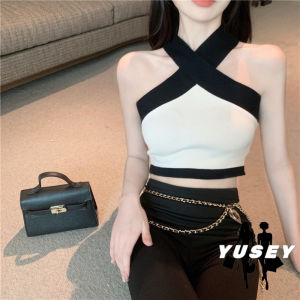 Yusey Color-Matching Knitted Camisole Shirt Womens Pure Shoulder Stylike Vest (DAVAO)